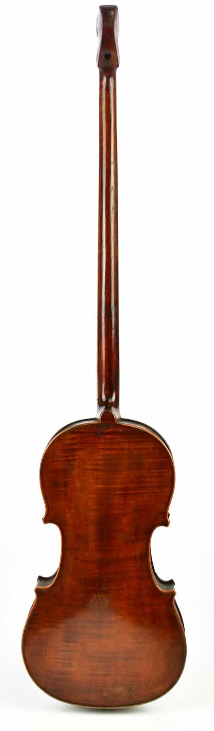 An unusual violin with long fretted fingerboard, the main body with one-piece back measuring 36cm, - Image 6 of 10