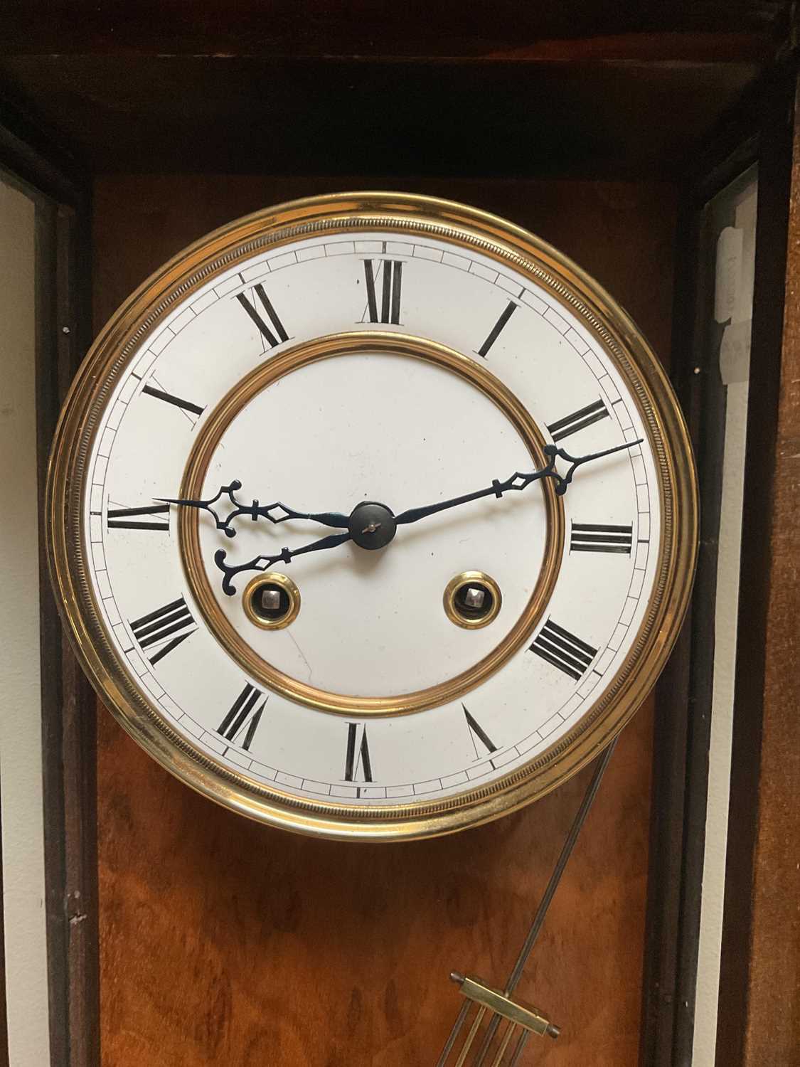 A 19th century Vienna style wall clock, the white enamel dial set with Roman numerals, height 86cm. - Bild 2 aus 4