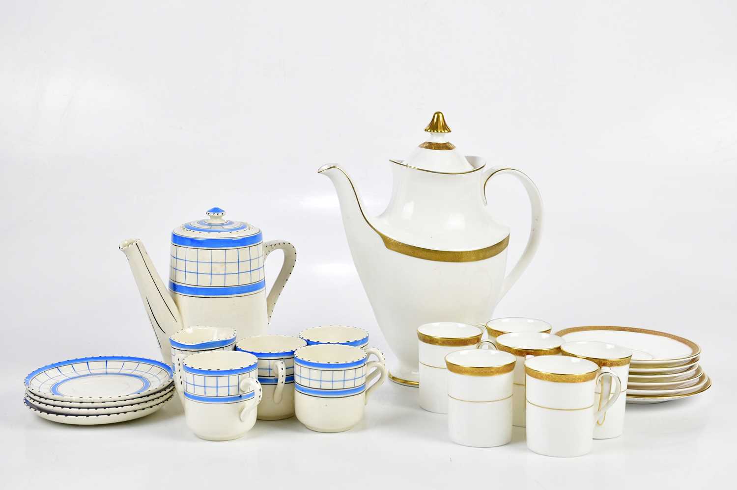 ROYAL DOULTON; a 'Royal Gold' thirteen piece coffee service, with a 1950s blue decorated part coffee