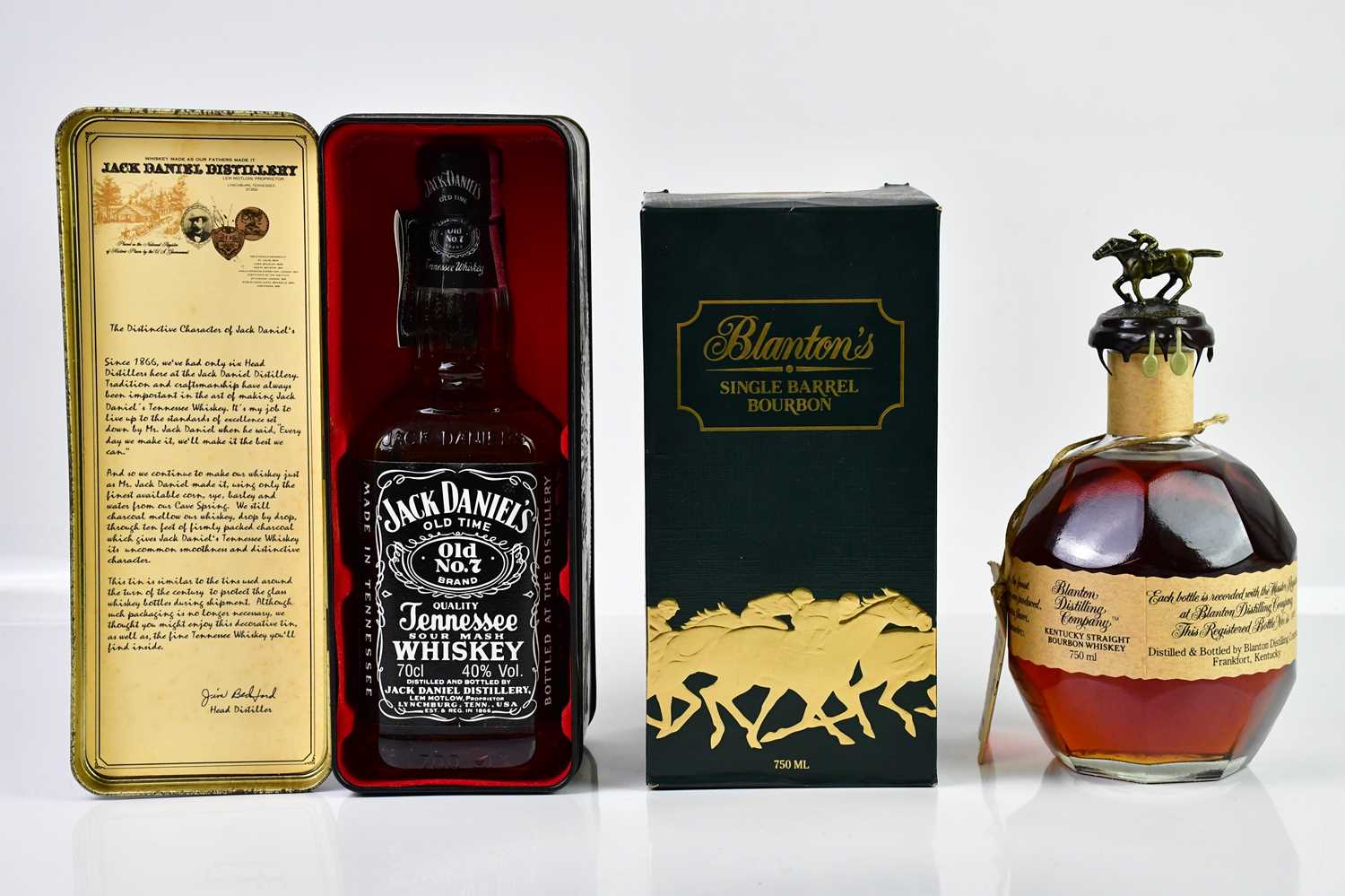 WHISKEY; a bottle of Blantons Single Barrel Bourbon, 93%, 70cl, together with a bottle of Jack