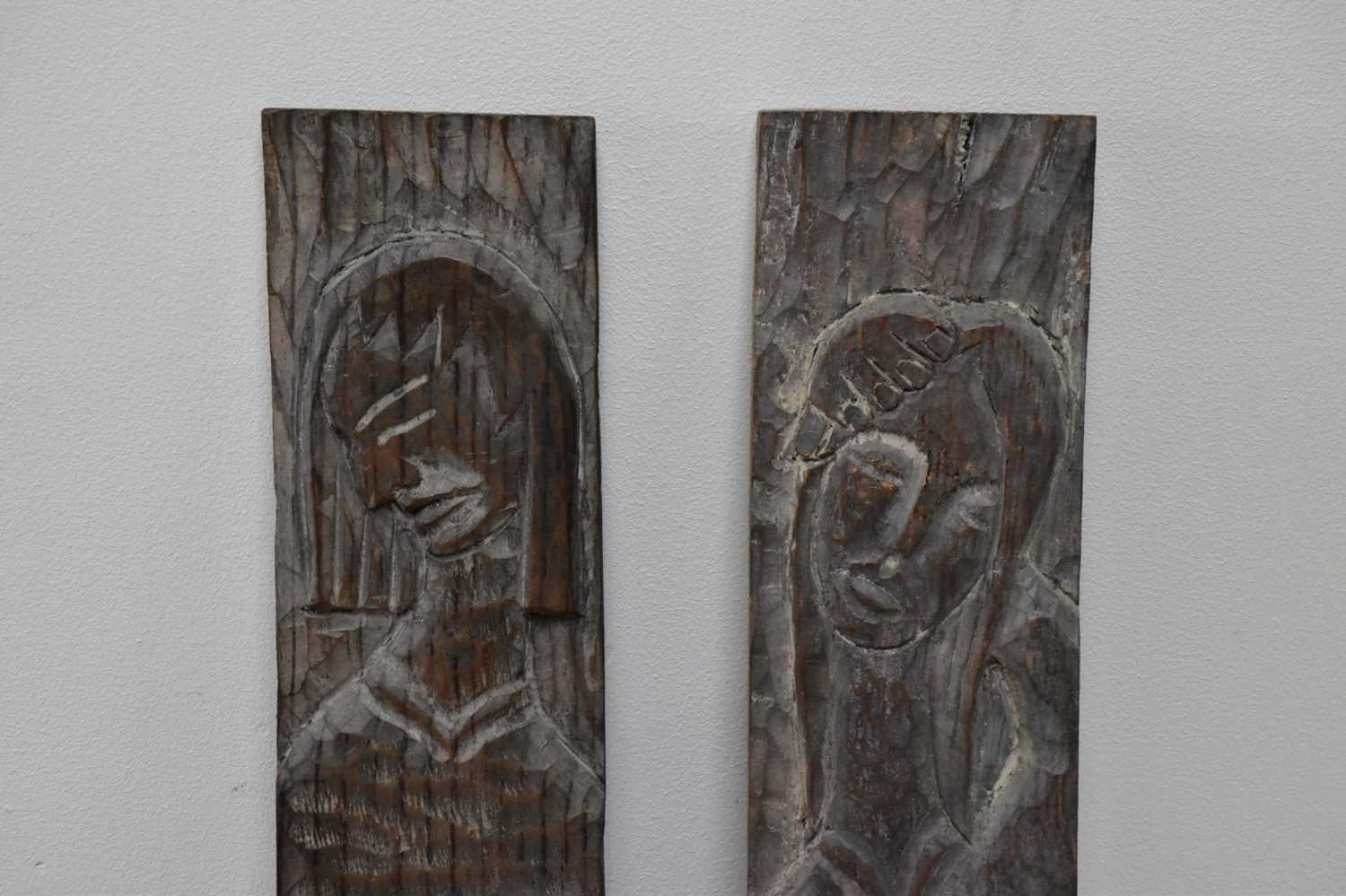 Two carved Adam and Eve oak panels, 100cm. - Image 3 of 3