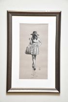 † RICHARD BLUNT; pencil drawing, 'Window Shopping', signed lower right, 61 x 32cm, framed and