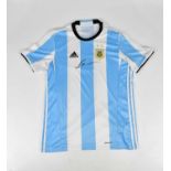 LIONEL MESSI; a signed Argentina football shirt, signed to the front, size L. Condition Report: