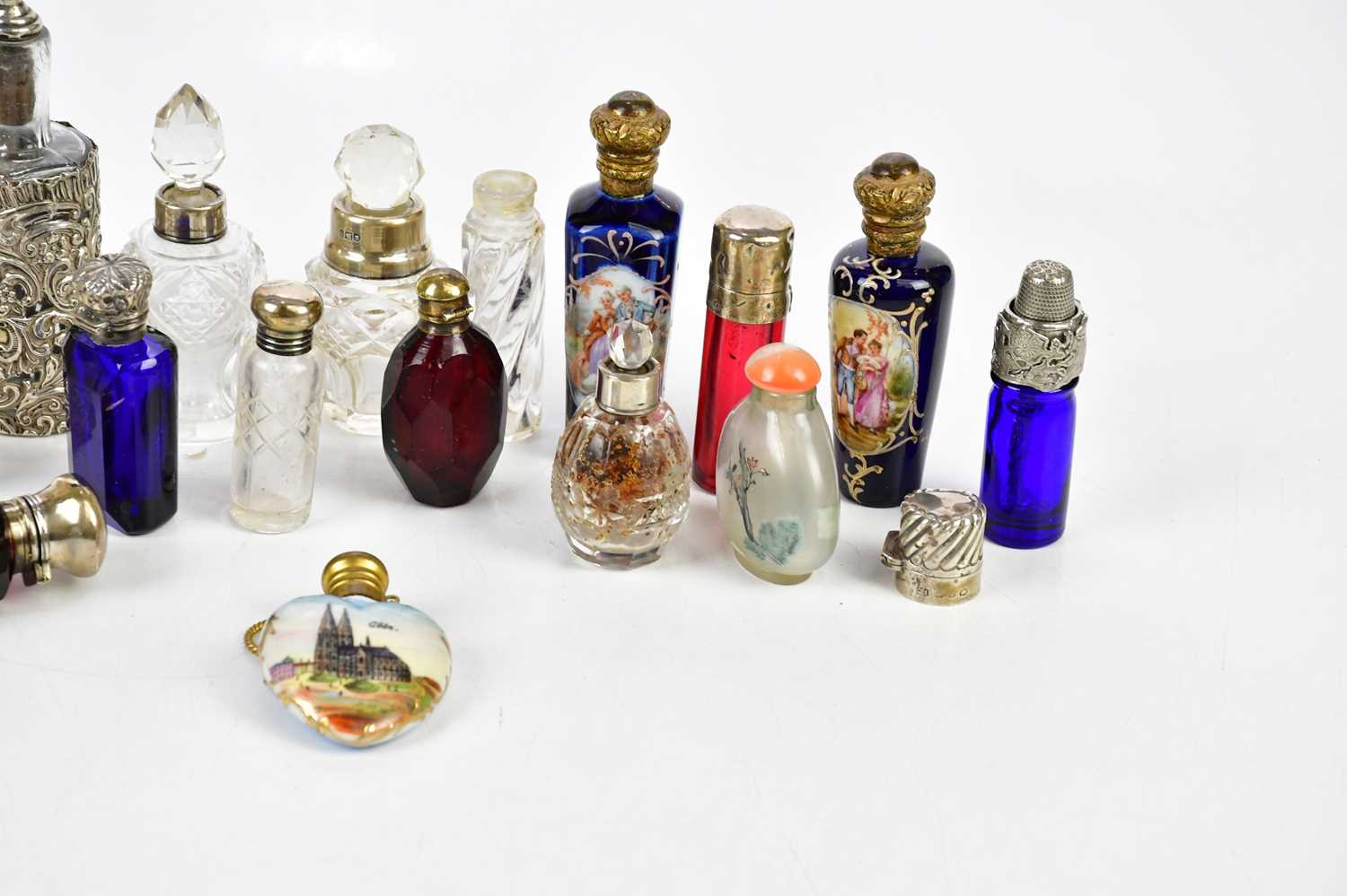 A collection of Victorian and later scent bottles including a clear glass example with hallmarked - Image 3 of 4