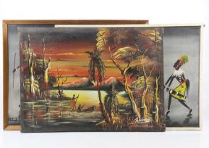 J KOBAMBY; a pair of oils on board, African warriors, both signed lower left, 40 x 53cm, both