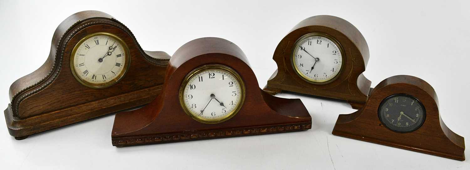 Three early 20th century mantel clocks and a Smith & Son Mk II dashboard clock, later case (4).