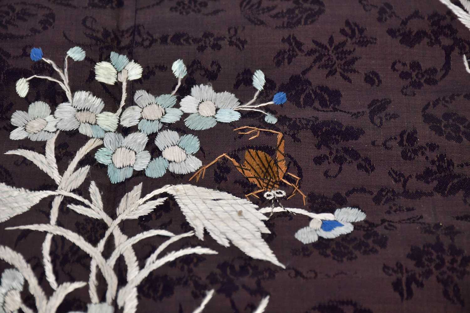 A late 19th century Chinese kimono with floral and insect decoration, width sleeve to sleeve 128cm. - Image 8 of 8