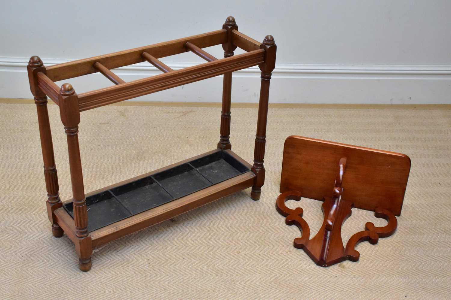 An early 20th century four division stick stand, length 80cm, and a Victorian wall bracket (2).