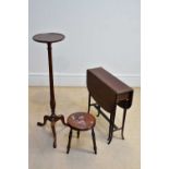 An Edwardian inlaid mahogany Sutherland table, a reproduction mahogany jardinière stand, height