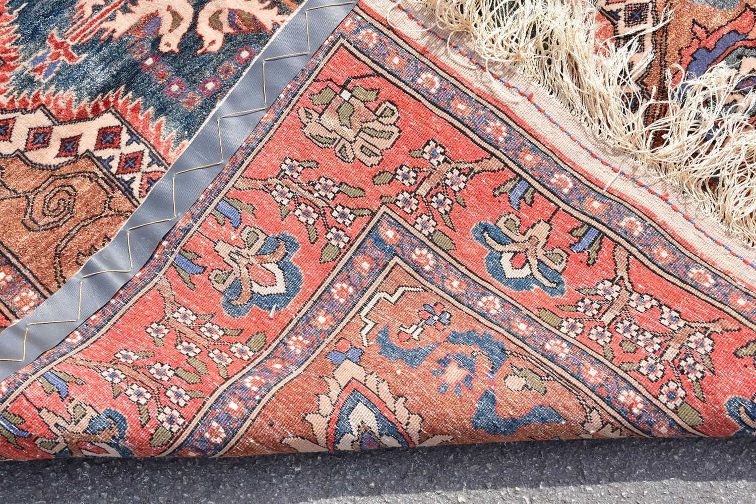 An orange ground silk carpet with central geometric pattern, 160 x 109cm. - Image 3 of 3