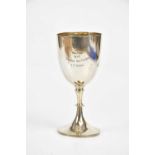ALEXANDER CLARK & CO LTD; a George V hallmarked silver goblet, with engraved inscription 'B.T.C.R.
