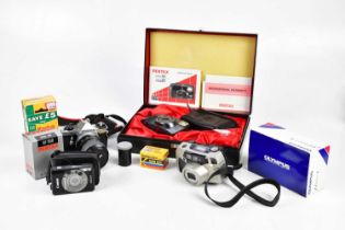 PENTAX; a boxed 75 year ESPIO 115 camera, further cameras and accessories including Pentax ME
