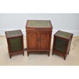 Three reproduction mahogany cabinets with green leather inset tops housing a Garrard 125SB record