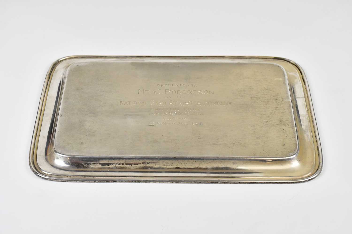 A sterling silver rectangular tray with engraved decoration of the N.G.R School House America, - Image 4 of 5