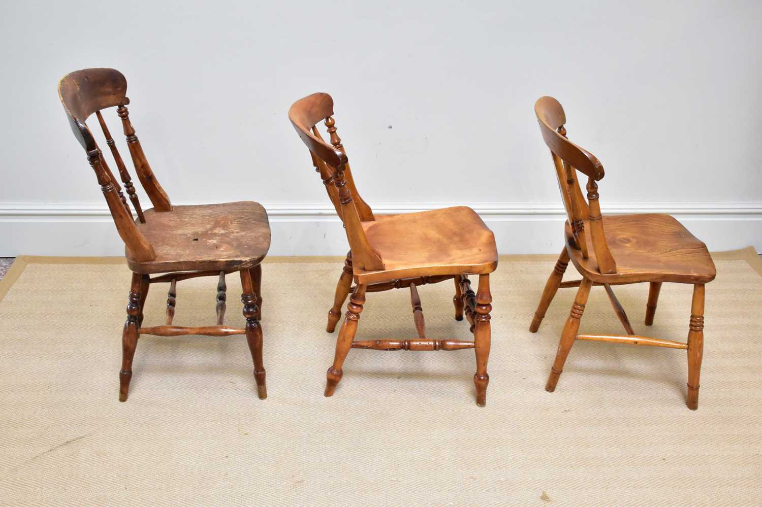Three 19th century kitchen Windsor chairs including an example with double stretcher. - Image 2 of 3