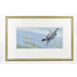 † KEITH WOODCOCK; gouache, ‘SAAB JAS 39 GRIPEN & 340, signed lower left, with label verso, 21cm x