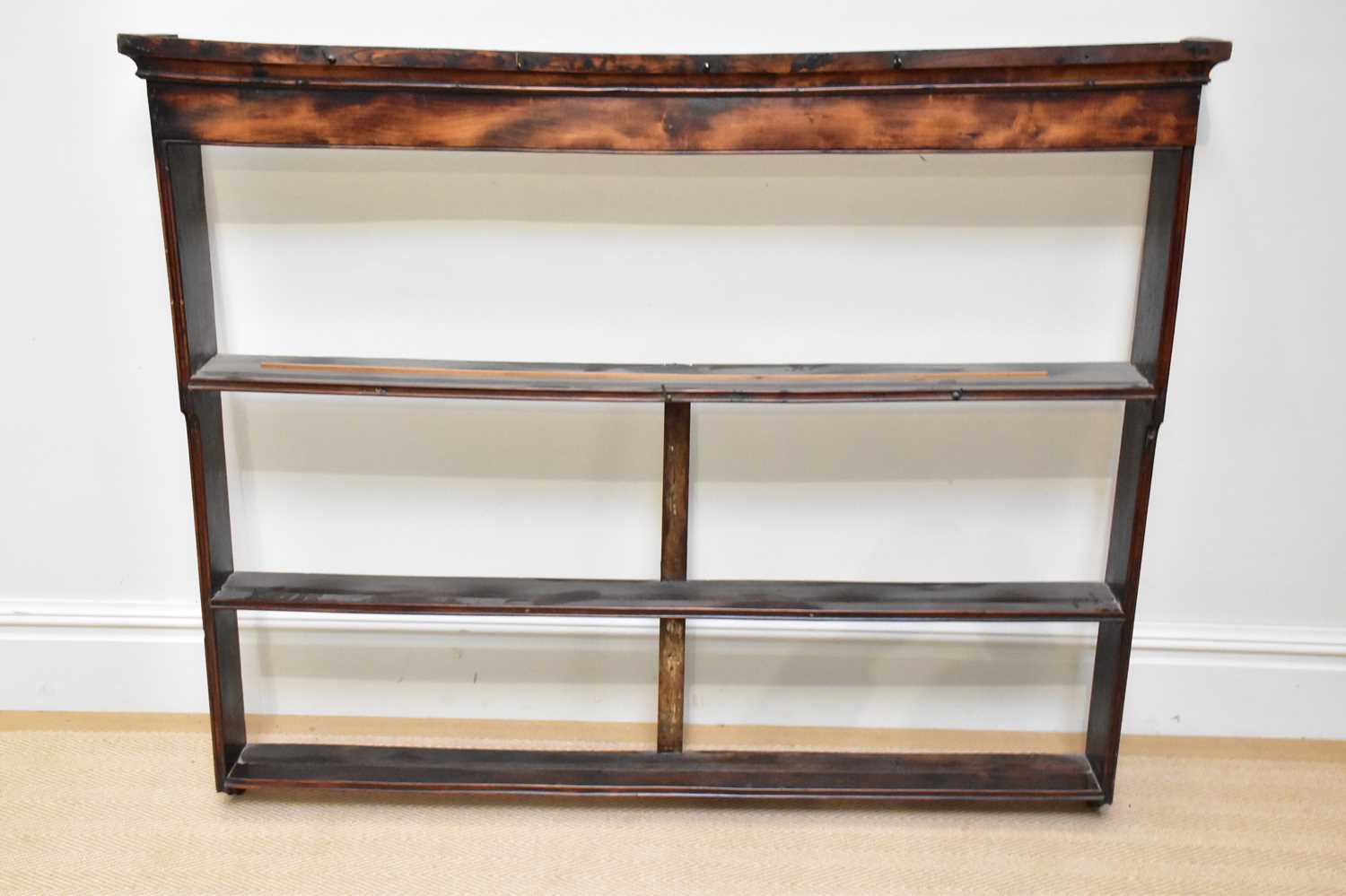 A George III oak and elm plate rack, height 120cm, width 145cm. Provenance: Purchased Olwyn Boustead