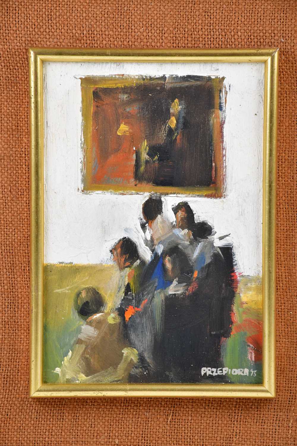 † PRZEPIORA; oil on board, figures in foreground, signed lower right, 25 x 17cm, framed. - Image 2 of 4