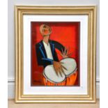 MARSHA HAMMEL; oil on gesso, 'Samba Drums', signed, 60 x 45cm, framed and glazed. Provenance: With