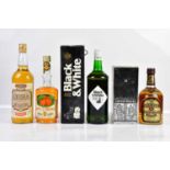 MIXED SPIRITS; a bottle of Chivas Regal 12 years old, Black & White Scotch whisky, Yates's Finest