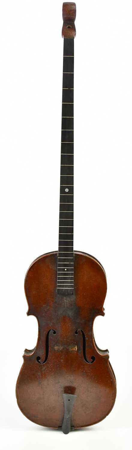 An unusual violin with long fretted fingerboard, the main body with one-piece back measuring 36cm, - Image 2 of 10