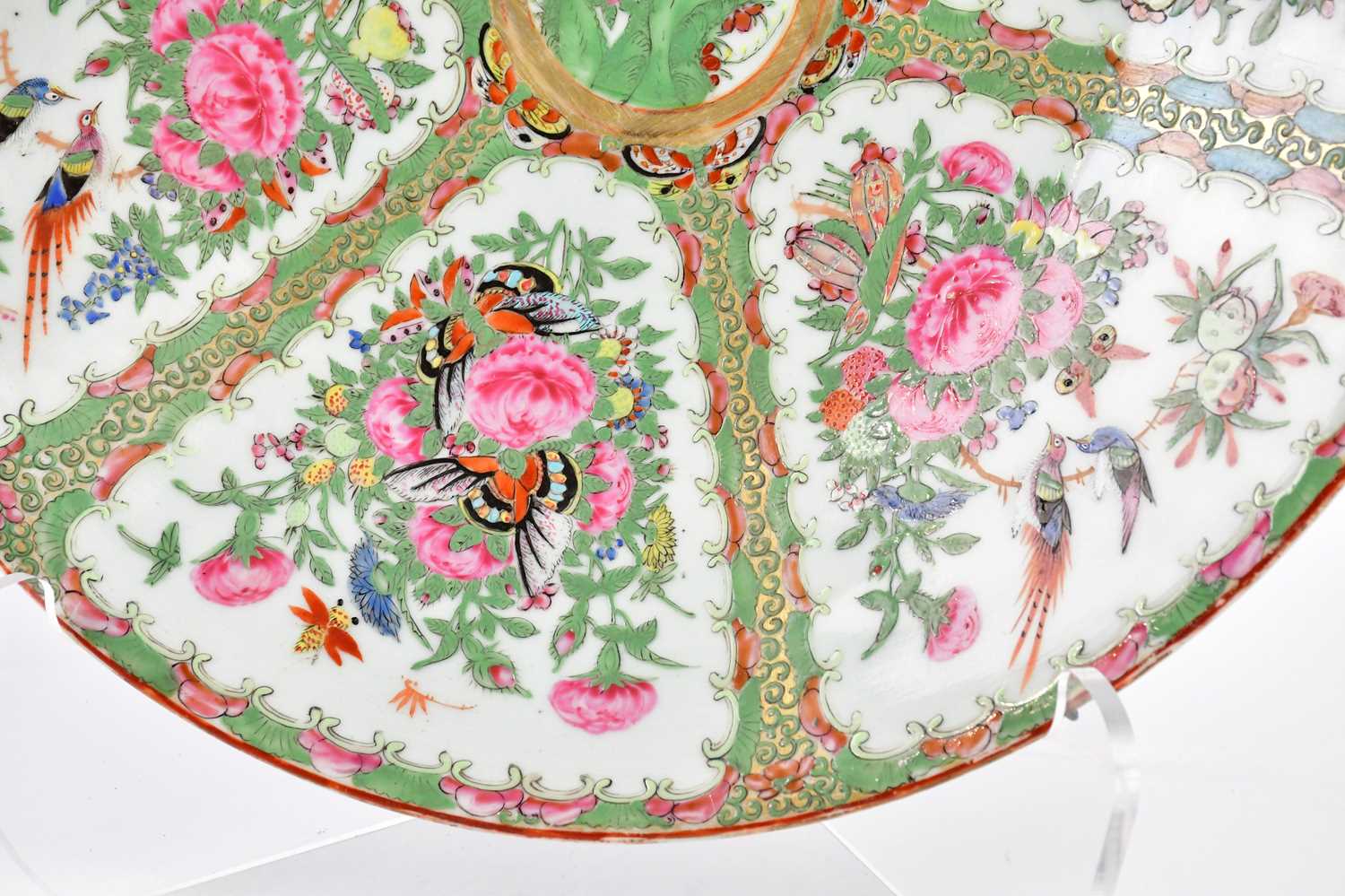 A 19th century Famille Rose wall charger decorated with birds and butterflies, diameter 41cm. - Image 4 of 8