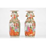 A pair of early 20th century Chinese Canton vases with moulded animal handles and climbing serpents,