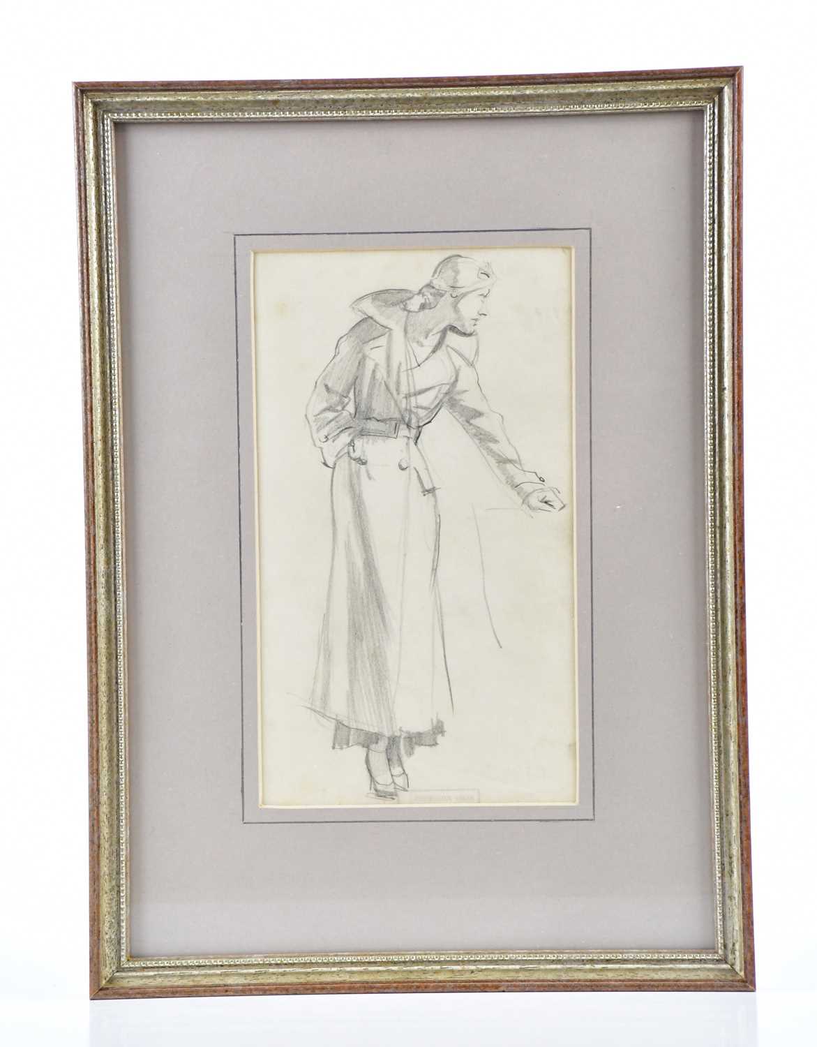 † HARRY RUTHERFORD (1903-1985); pencil drawing of a 1930s lady, bears stamp, 22 x 13cm, framed and