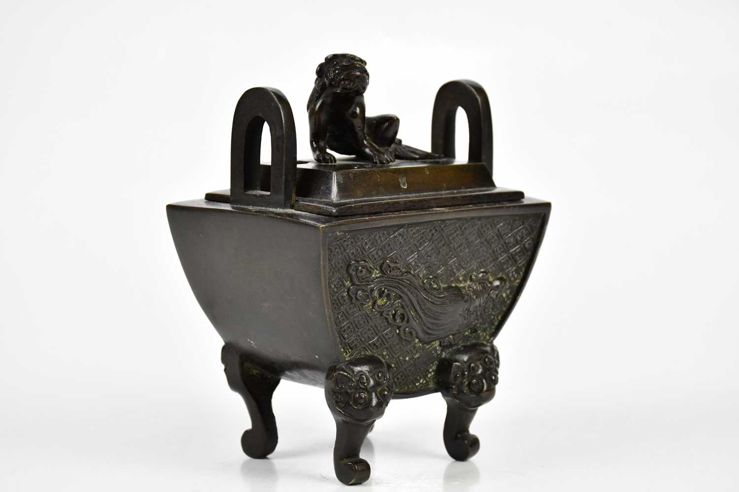 An early 20th century Japanese bronze Koro and cover with Shih Tzu dog mounted to the cover and - Image 2 of 7