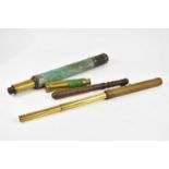 Three brass cased telescopes including a three draw example, also a truncheon (4).