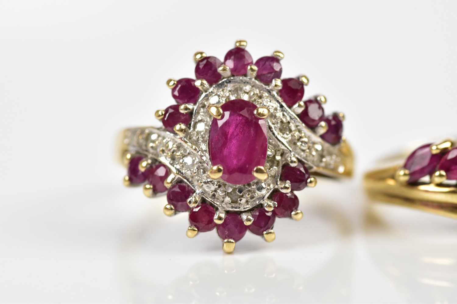 Two 9ct yellow gold simulated ruby dress rings, size K and H, approx combined weight 5.5g. - Image 2 of 6