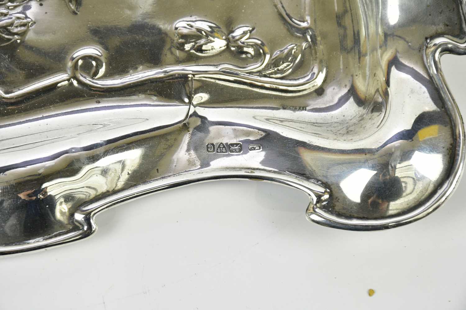 WILLIAM NEALE; an Edwardian hallmarked silver Art Nouveau tray, 9.5ozt / 306g, length 30cm. - Image 4 of 4