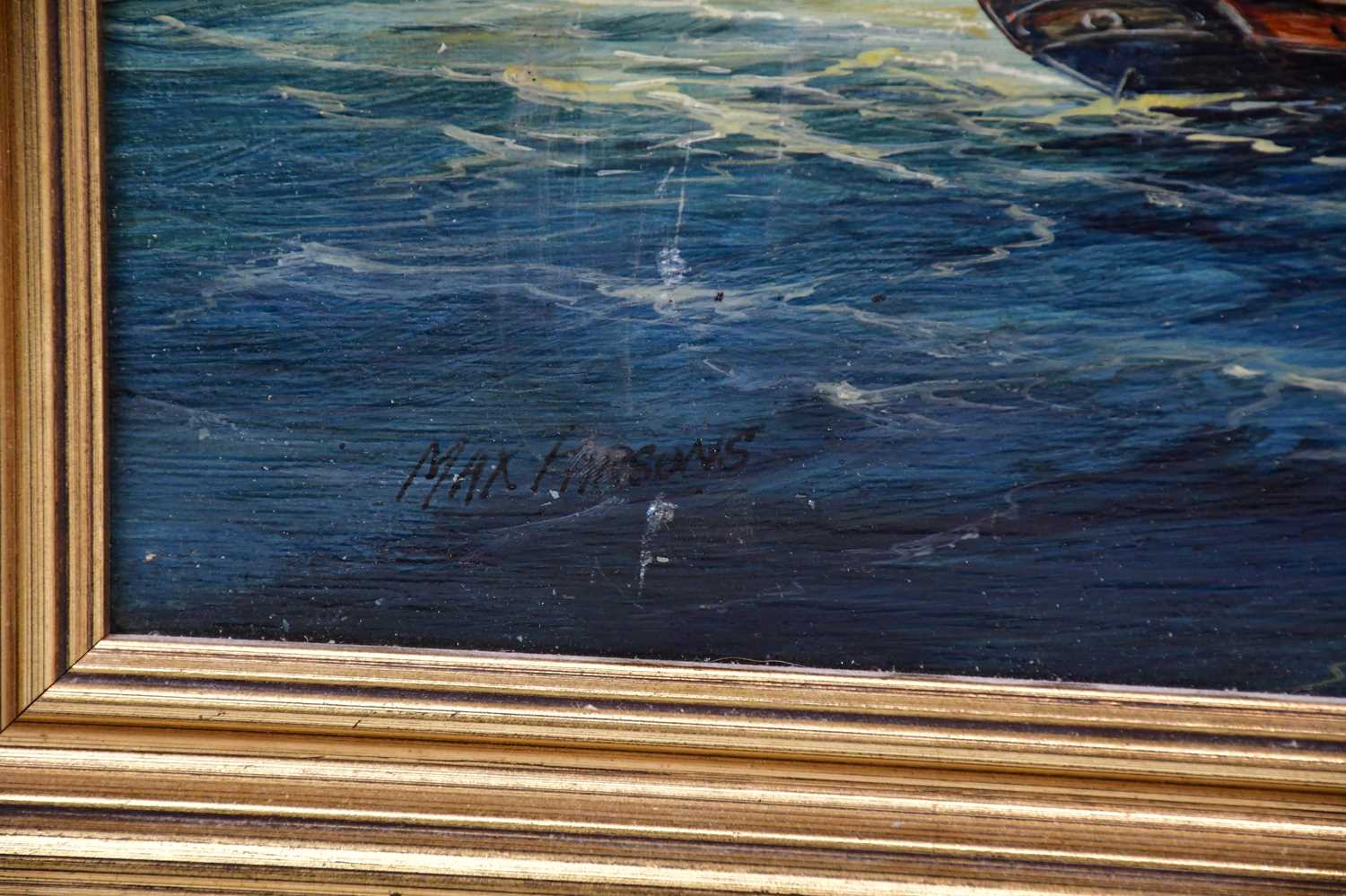 † MAX PARSONS; oil on panel, maritime scene, signed, 42 x 52cm, framed. - Image 3 of 4