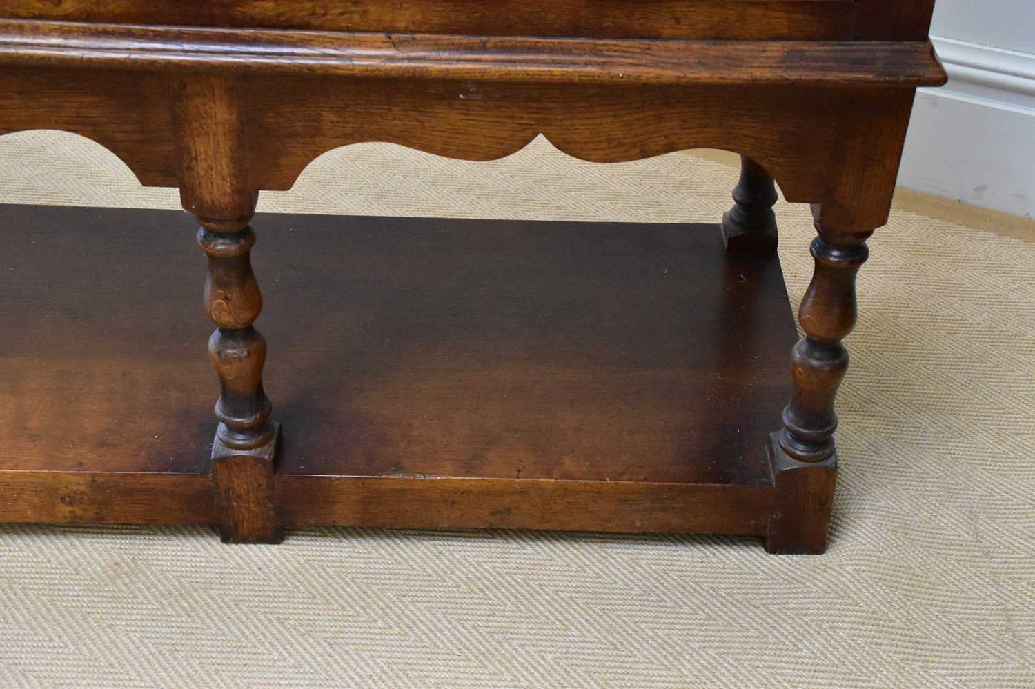 A reproduction oak dresser base with three panelled drawers and undertier, width 172cm, depth - Image 4 of 4