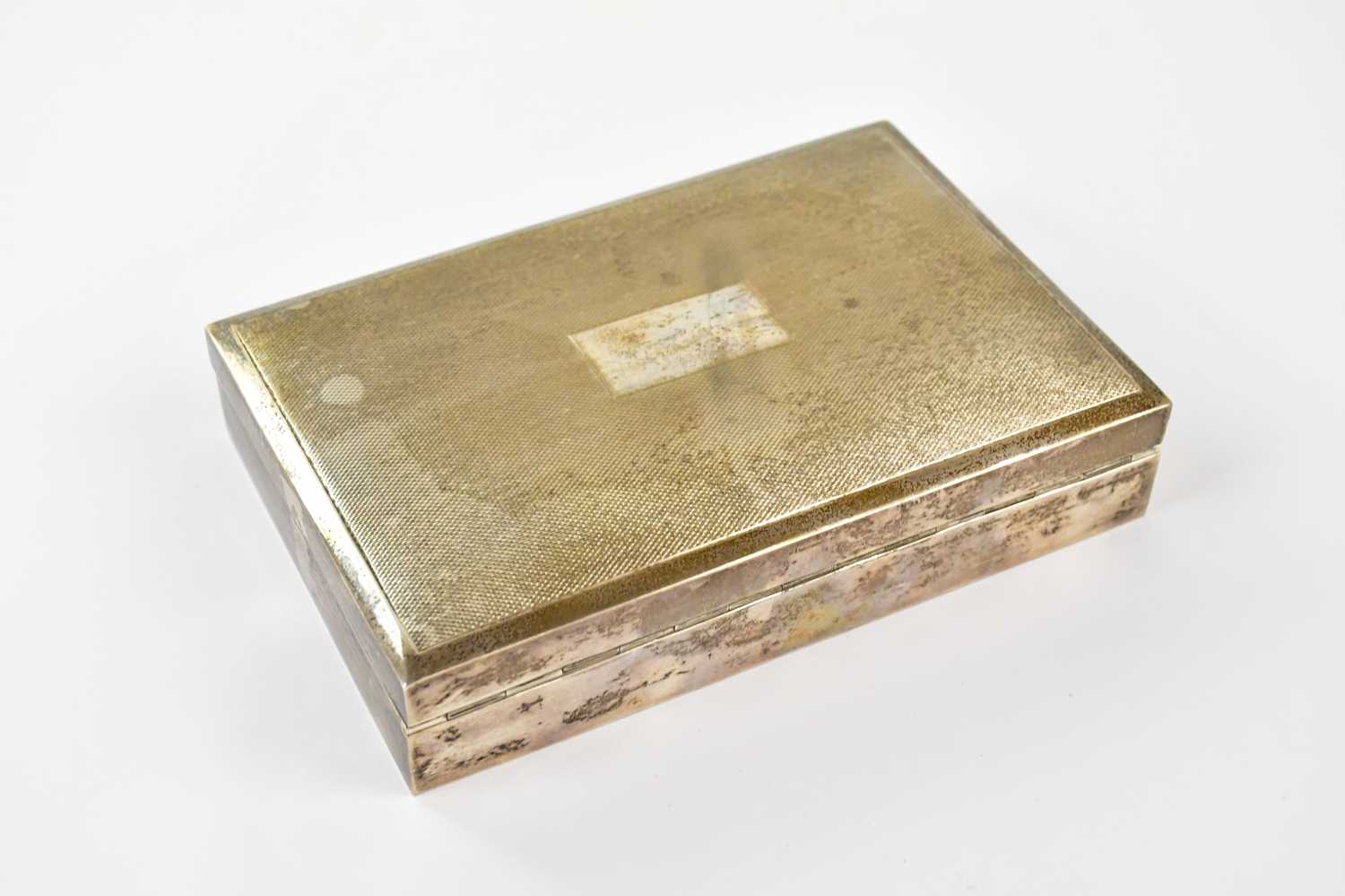 HARMAN BROS; an Elizabeth II hallmarked silver wood lined cigarette box, inscribed 'Presented to - Image 2 of 4