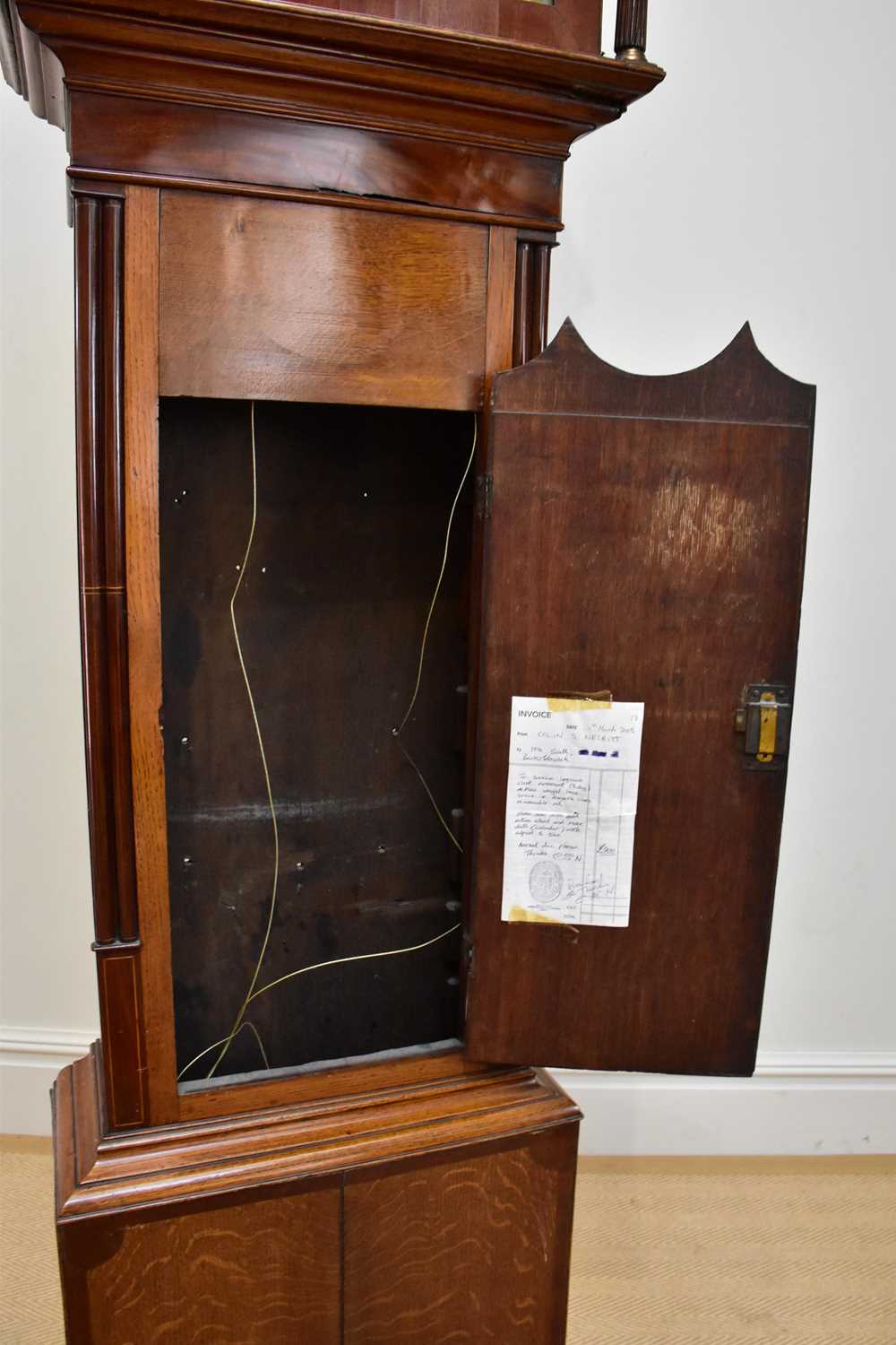 An early 19th century eight day longcase clock, with broken swan neck pediment with applied - Image 3 of 6