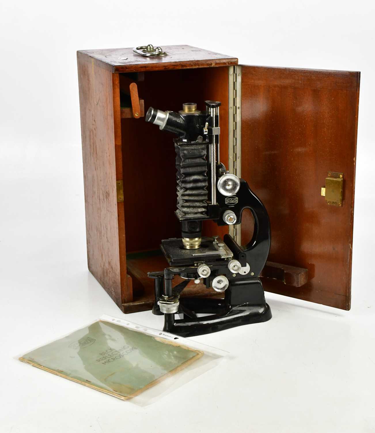 BECK, LONDON; a model 4196 cased microscope, height 43cm.