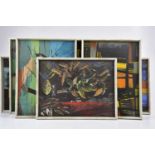 † JOHN HENSHALL; ten oils on panels, abstracts, average size 30 x 40cm, framed.