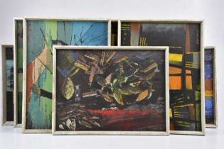 † JOHN HENSHALL; ten oils on panels, abstracts, average size 30 x 40cm, framed.
