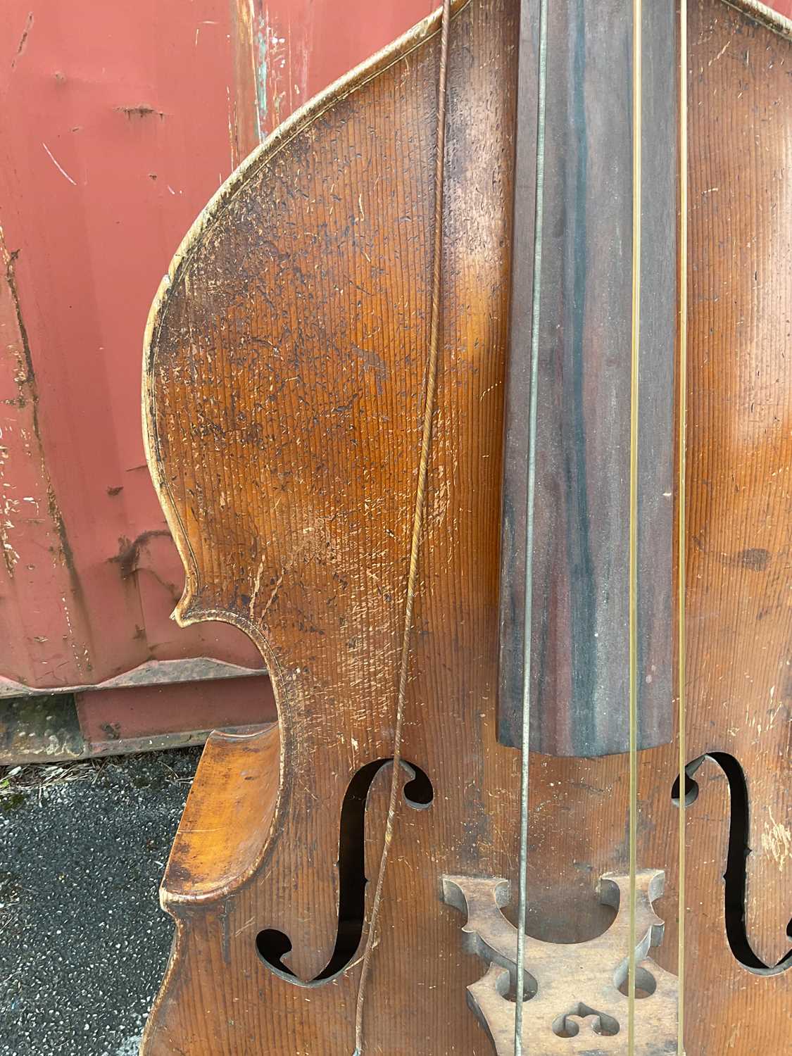 A double bass, possibly German, with two-piece back, 111cm to top of button, in need of restoration. - Image 16 of 25