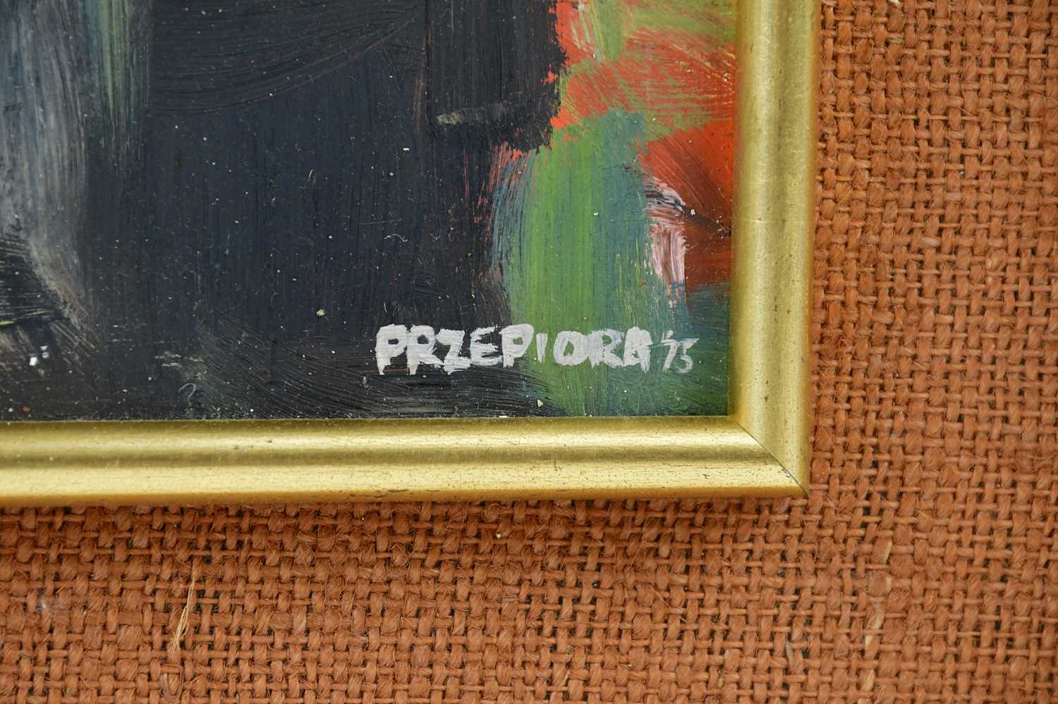 † PRZEPIORA; oil on board, figures in foreground, signed lower right, 25 x 17cm, framed. - Image 3 of 4