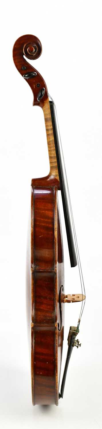 A full size German Mittenwald violin with two-piece back length 35.8cm, unlabelled, cased with a - Image 4 of 12