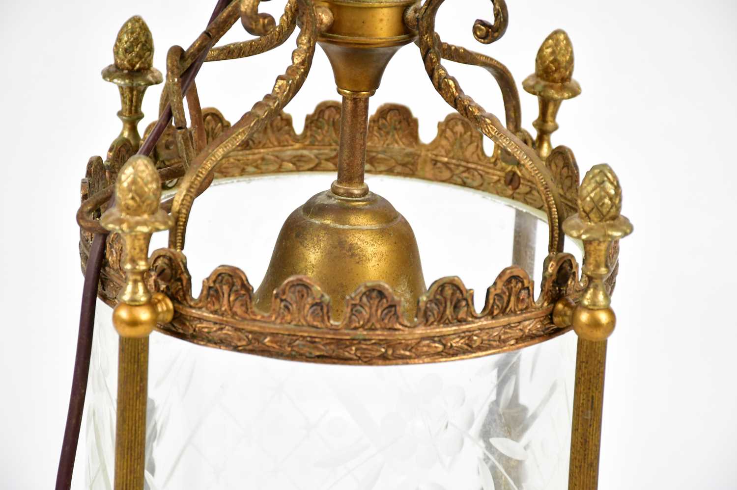 A cast brass and cut glass cylindrical hall lantern, in 19th century style, height 40cm. Condition - Image 2 of 4