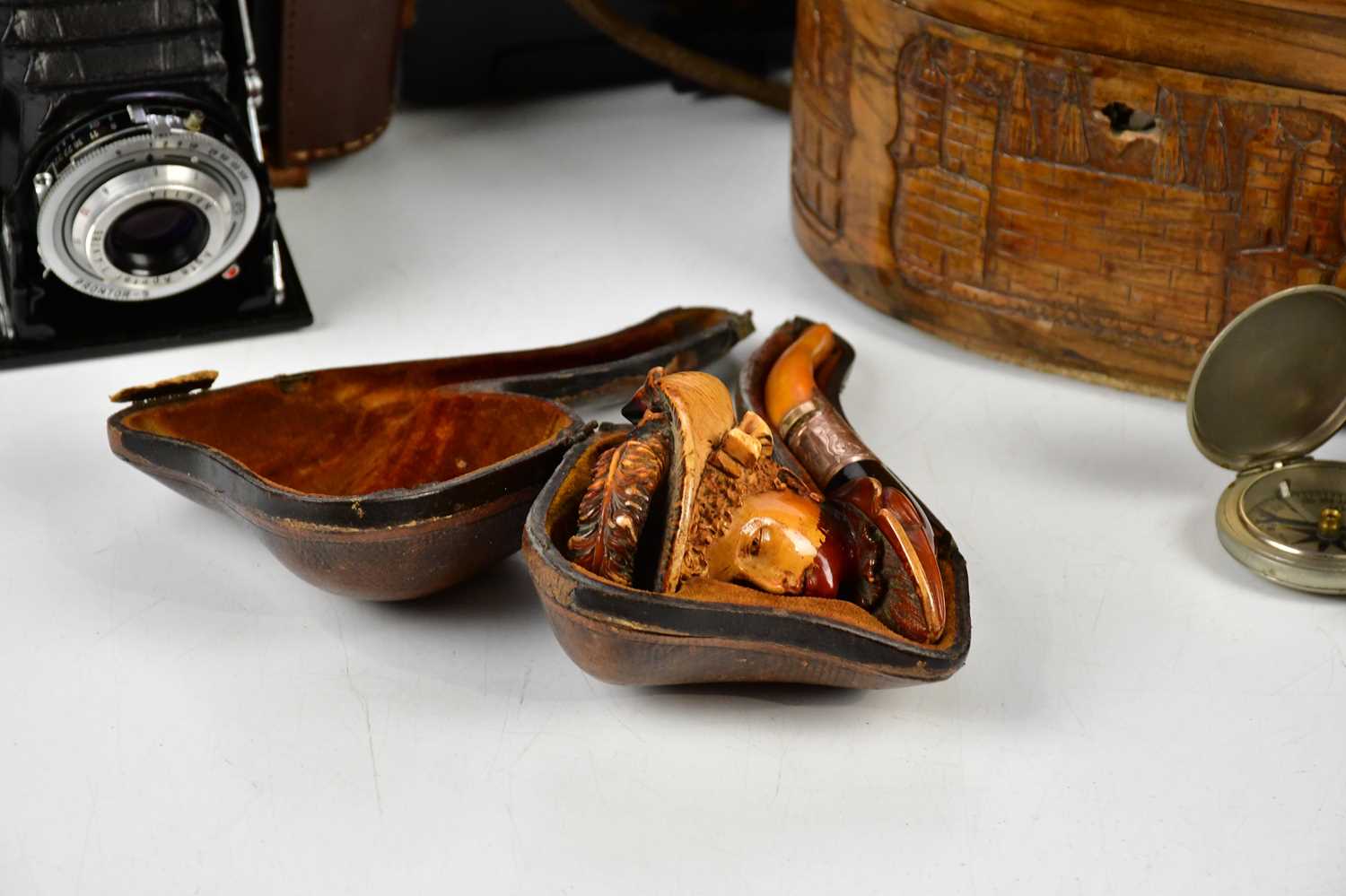 An assortment of collectors' items including a vintage bakelite telephone, a carved olive wood tea - Image 4 of 6