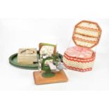 GRAIN; a miniature tabletop sewing machine with part original box, sewing basket and assorted sewing