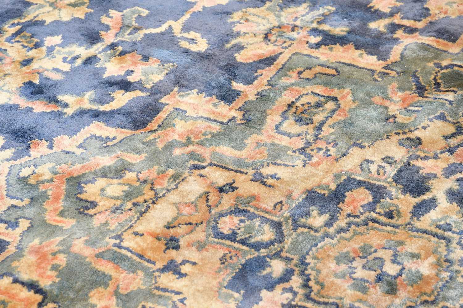 A decorative eastern style rug with floral decoration on blue and orange ground 270cm x 182cm. - Image 3 of 3