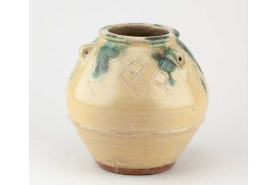 JIM MALONE (born 1946); a stoneware jar with lug handles covered in nuka glaze with copper green - Image 2 of 6