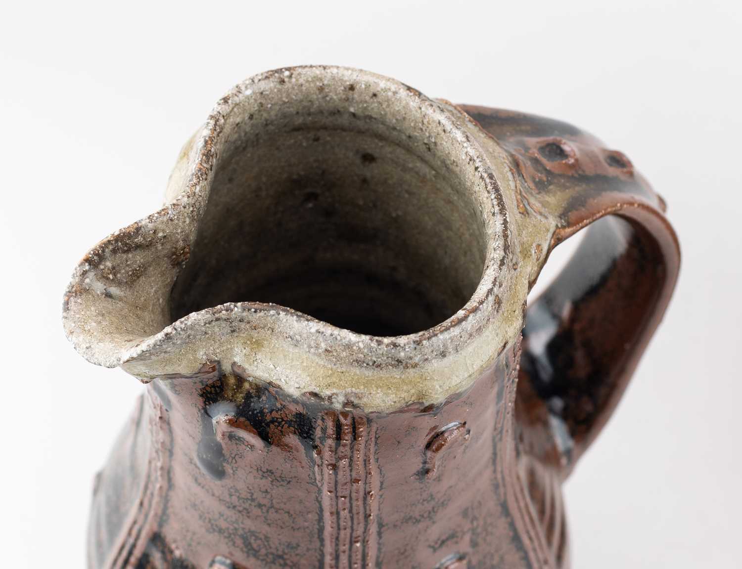 JIM MALONE (born 1946); a stoneware baluster jug covered in tenmoku breaking to kaki glaze with - Image 5 of 8