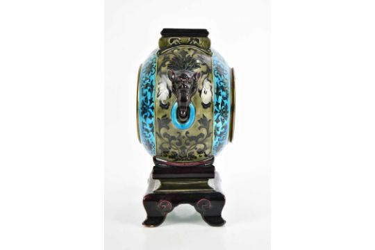 ATTRIBUTED TO BORDEAUX VIEILLARD; a French chinoiserie decorated majolica Arts and Crafts mantel - Image 3 of 6