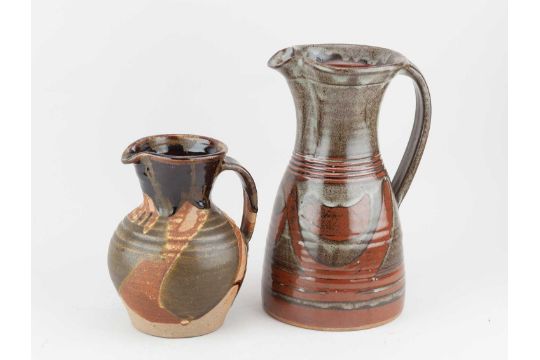 † BRYAN NEWMAN (1935-2019) for Aller Pottery; a stoneware jug covered in dry ash glaze with poured - Image 1 of 10